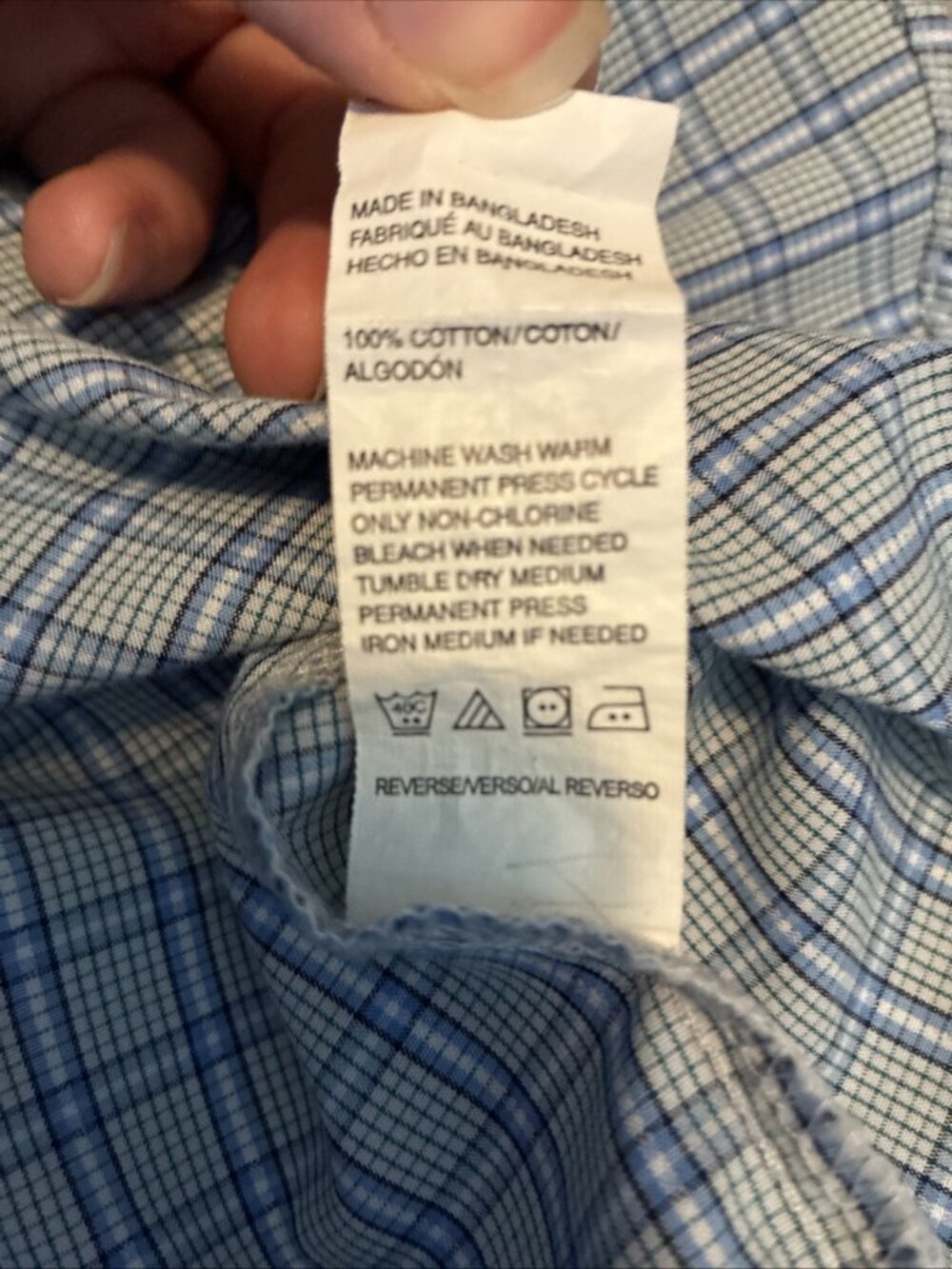 Van Heusen Mens Button Down Shirt Blue Plaid Cotton Dress Shirt L 16 16.5 - Picture 6 of 6